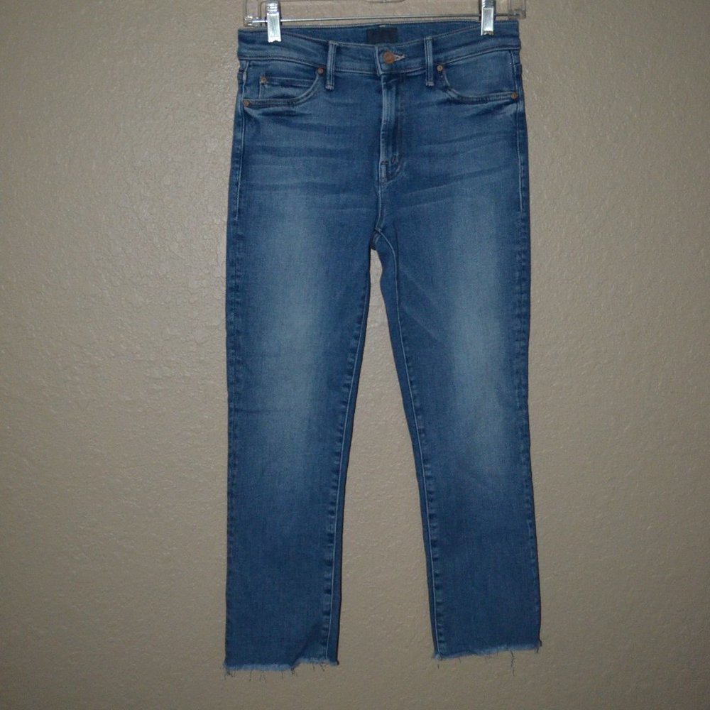 $248 Sz 27 Mother The Rascal Crop Fray Hop On Hop Off Blue Jeans